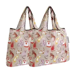 Wrapables Foldable Tote Nylon Reusable Grocery Bag (Set of 2) Neutral Felines