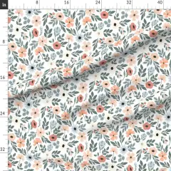 Various Fabrics by the Yard or Fat Quarter Coral Floral Sage Green Leaf Pretty Flowers Delicate Garden Custom Printed Fabric by Spoonflower