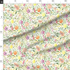 Various Fabrics by the Yard or Fat Quarter Watercolor Fruit Tropical Summer Floral Citrus Orange Avocado Papaya Lemon Peach Custom Printed Fabric by Spoonflower