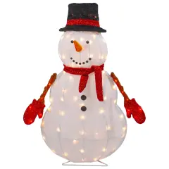 Northlight 32" Lighted 3D Chenille Snowman in Top Hat Outdoor Christmas Decoration White