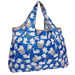 Wrapables Large Foldable Tote Nylon Reusable Grocery Bag Kitties & Books
