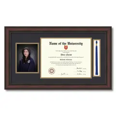 ArtToFrames 11x14 inch Diploma Frame with 5x7 Inch Image Opening and Tassel Opening - Framed with Black and Gold Mats, Comes with Regular Acrylic and Sawtooth Hanger for Wall Hanging (DIT-11x14)