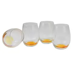 Avon Set of 4 Golden Bottom Stemless Glasses 4.25" Clear
