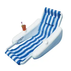 Swim Central 66" Sunchaser Blue and White Striped Sling Back Floating Lounge Chair
