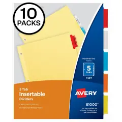 Avery Insertable Dividers, 5 Multicolor Tabs, 10 Sets of 81000
