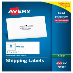 Avery Shipping Labels for Copiers, Permanent Adhesive, 2" x 4-1/4", 1,000 Labels (5352)