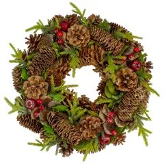 Northlight Real Touch&trade;️ Glittered Pine and Pinecone Artificial Christmas Wreath - 13" - Unlit Brown