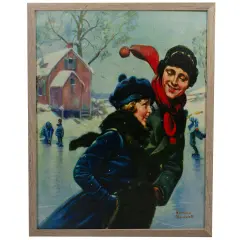 Northlight 19" Fiber Optic Norman Rockwell 'Couple Ice Skating' Christmas Wall Art Blue