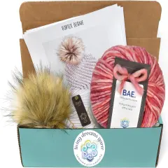 DIY Winter Hat Crochet Kit. Includes Bulky Superfine Merino Wool Yarn, Printed Pattern, Pom-Pom, Rim Tag. Soft, Cozy, Great for Gifts Mon Amour