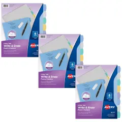 Avery Big Tab Write & Erase Durable Plastic Dividers for 3 Ring Binders, 8-Tab Sets, Pastel Multicolor, 3 Sets (31351)