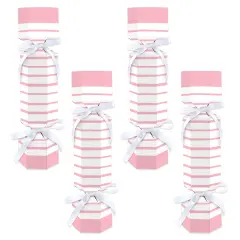 Big Dot of Happiness Pink Stripes - No Snap Simple Party Table Favors - DIY Cracker Boxes - Set of 12