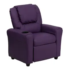 Emma and Oliver Contemporary Kids Recliner with Cup Holder and Headrest Purple Vinyl
