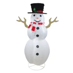Northlight 6' Pre-Lit Chenille Swirl Large Snowman with Top Hat Christmas Outdoor Decoration White