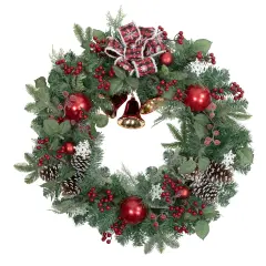 Northlight Red Bells and Mixed Foliage Artificial Christmas Wreath, 30-Inch, Unlit
