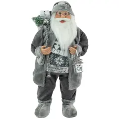 Northlight 24" Gray and White Santa Claus with Lantern Christmas Figure