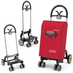 Costway Folding&nbsp;Shopping&nbsp;Cart&nbsp;Utility Hand&nbsp;Truck&nbsp;with Rolling Swivel Wheels, Removable Bag & Cozy Handle