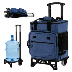 Costway 50-Can 3-in-1 Insulated Rolling Cooler with Adjustable Handle & Bottom Plate Blue/Grey