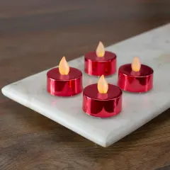 Northlight LED Flameless Flickering Tea Light Candles - Metallic Red- Set of 4