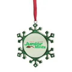 Northlight Snowflake "Junior Mints" Candy Logo Christmas Ornament - 3.25" - Green and Silver