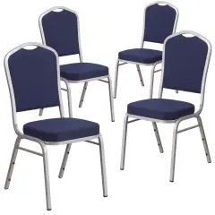 Emma and Oliver 4 Pack Crown Back Stacking Banquet Chair NavyFabric/Silver