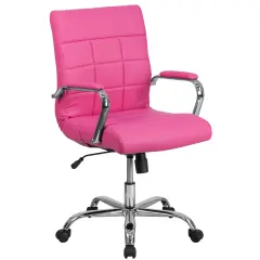 Emma and Oliver Mid-Back Vinyl Executive Swivel Office Chair with Chrome Base and Arms Pink