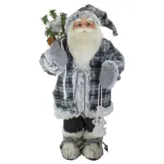 Northlight 2' Standing Santa Christmas Figure Carrying a Lantern Gray