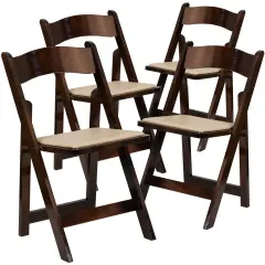 Emma and Oliver 4 Pack Wood Folding Chair with Vinyl Padded Seat Fruitwood