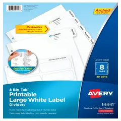 Avery Big Tab Printable Large White Label Dividers with Easy Peel, 8 Tabs, 20 Sets (14441)