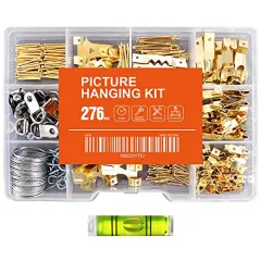 276pcs Picture Hanging Kit, Picture Hanger Assortment, Heavy Duty Frame Hooks with Nails, Hanging Wire, Screw Eyes, D Ring and Sawtooth Hardware for Frames Mounting
