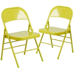 Emma and Oliver 2 Pack Home & Office Colorful Metal Folding Chair Teen and Event Seating Twisted Citron