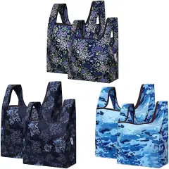 Wrapables JoliBag Collection Reusable Shopping Bag (Set of 6) Black Rose Blue Camo