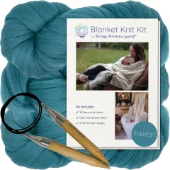 DIY Merino Wool Blanket Knitting Kit: Soft and Thick #7 Weight Jumbo Yarn, Knitting Needles and Pattern. Soft, Cozy, Great for Gifts Everest