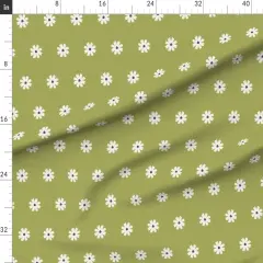 Various Fabrics by the Yard or Fat Quarter Little Daisy Simple Botanical Summer Floral White Green Small Scale Avocado Custom Printed Fabric by Spoonflower