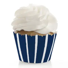 Big Dot of Happiness Navy Stripes - Simple Party Decorations - Party Cupcake Wrappers - Set of 12