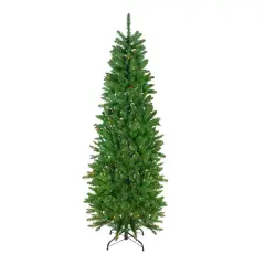 Northlight 6.5' Pre-Lit Pencil River Fir Artificial Christmas Tree - Multicolor Lights Green