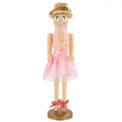 Nutcracker Factory 15.5" Pink Tutu Blonde Wooden Ballerina Wooden Christmas Nutcracker