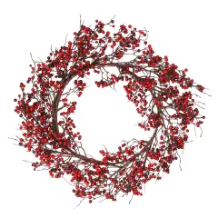 Select Artificials 24" Autumn Harvest Red and Burgundy Currant Berry Artificial Wreath - Unlit