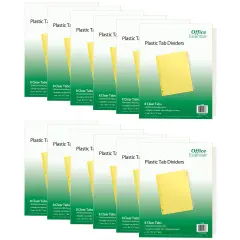 Office Essentials Insertable Plastic Tab Dividers for 3 Ring Binders, 8-Tab Sets, Clear Tabs, 12 Sets (21942)