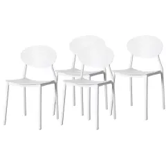 Modern Plastic Outdoor Dining Chair with Open Oval Back Design Set of 4 White