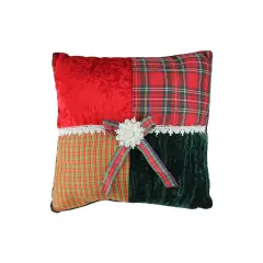 Kurt Adler 15.5" Red and Green Plaid Square Christmas Throw Pillow