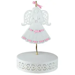 Roman Pink Ribbon Porcelain Angel Ornament With Hanger and Base #46721G White