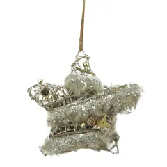 Gallerie II 8.5" Silver and Brown Rustic Trim Glittered Star Christmas Ornament