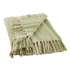 Contemporary Home Living Green and White Striped Braided Rectangular Cotton Decorative Throw 50" x 60"