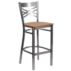 Emma and Oliver Clear Coated "X" Back Metal Restaurant Dining Barstool Natural/ClearCoated