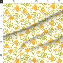 Various Fabrics by the Yard or Fat Quarter Trailing Floral Orange Chintz Indian Botanical Green Cream Retro Flowers Custom Printed Fabric by Spoonflower