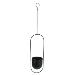 Black Metal Hanging Planter Indoor Outdoor Flower Pot Minimalist Oval Decor