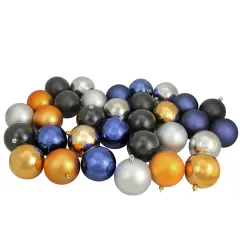 Northlight Shatterproof 2-Finish Christmas Ball Ornaments - 3.25" (80mm) - Black, Gold, Silver and Blue - 32ct