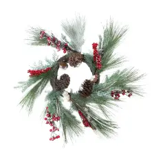 Northlight Berries with Pine Cones and Pine Sprigs Artificial Christmas Wreath - 32-Inch, Unlit Green