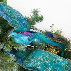 Northlight Sequins Peacock Bird Clip-On Christmas Ornament - 8" - Blue Green and Purple