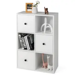 Costway 6-Cube Bookcase Storage Organizer with 3 Open Cubes 3 Drawers for Home Office White/Brown